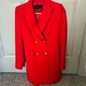 Zara Red Double-Breasted Blazer